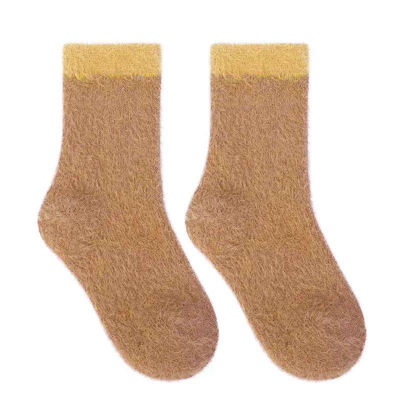 

1/4 пары Универсальный размер Игривые Простые Цветные блоки Универсальные Гольфы до середины икры Удобный Плюшевый материал Теплота Многоцветный 1PC коричневый