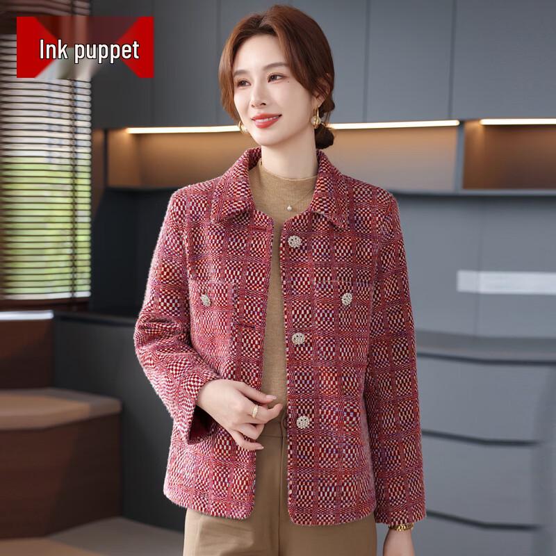 Women s Plaid Wool-Blend Short Jacket 4XL