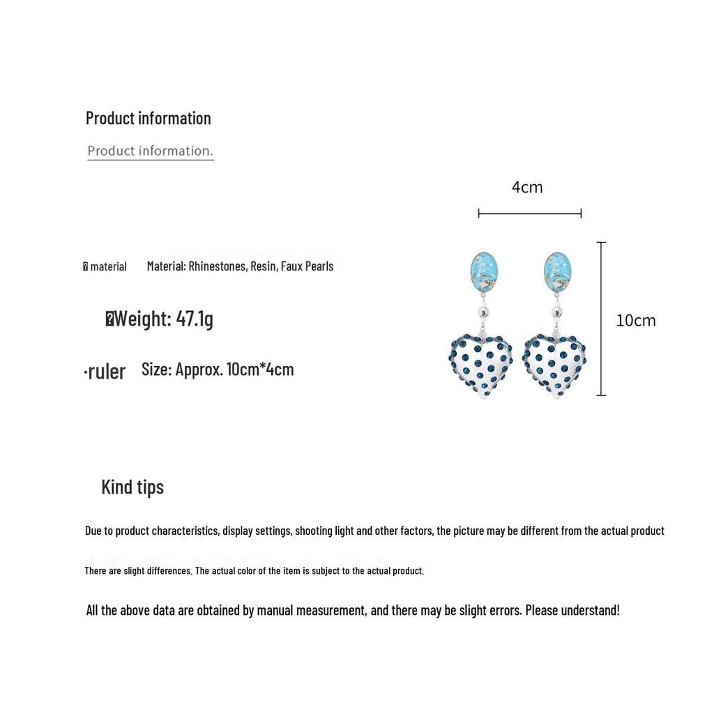 Silver Needle Rhinestone Resin Heart Earrings - Elegant & Versatile Light Luxury for Women