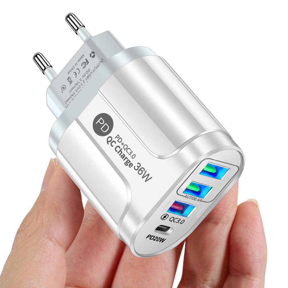 UKCA Certified 36W Fast Charger with PD+QC3.0, 2.4A, and 3 USB Ports for European/UK