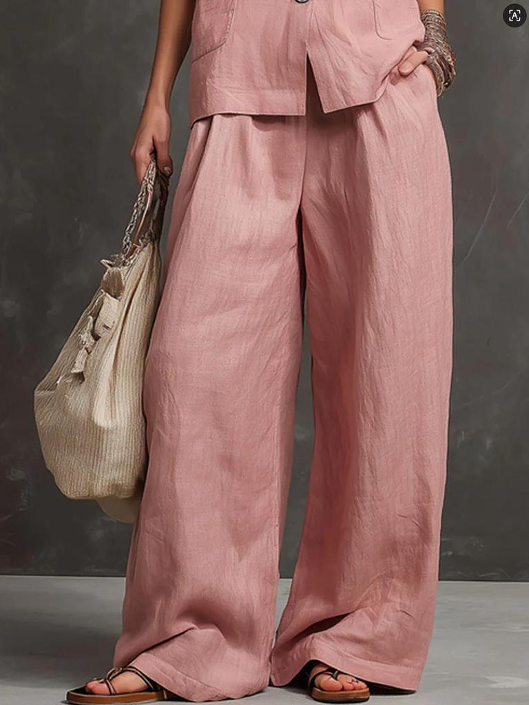 2026 European-American Linen Summer Set: Sleeveless Vest + Wide-Leg Pants - Gentle, Effortless Style