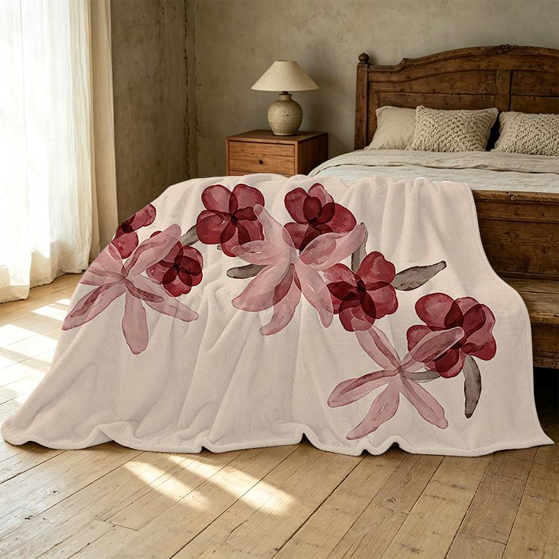 Soft Floral Flannel Blanket, Skin-friendly Cozy Throw for Home Decor, Dorm & Holiday Use (Christmas, Halloween)