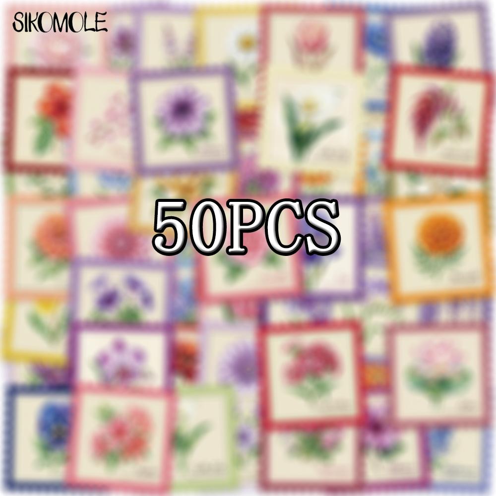 10 30 50Pcs Stamp Style Literary Flowers Stickers Book Diy Skateboard Toys Guitar Luggage Suitcase Decoration Graffiti Sticker