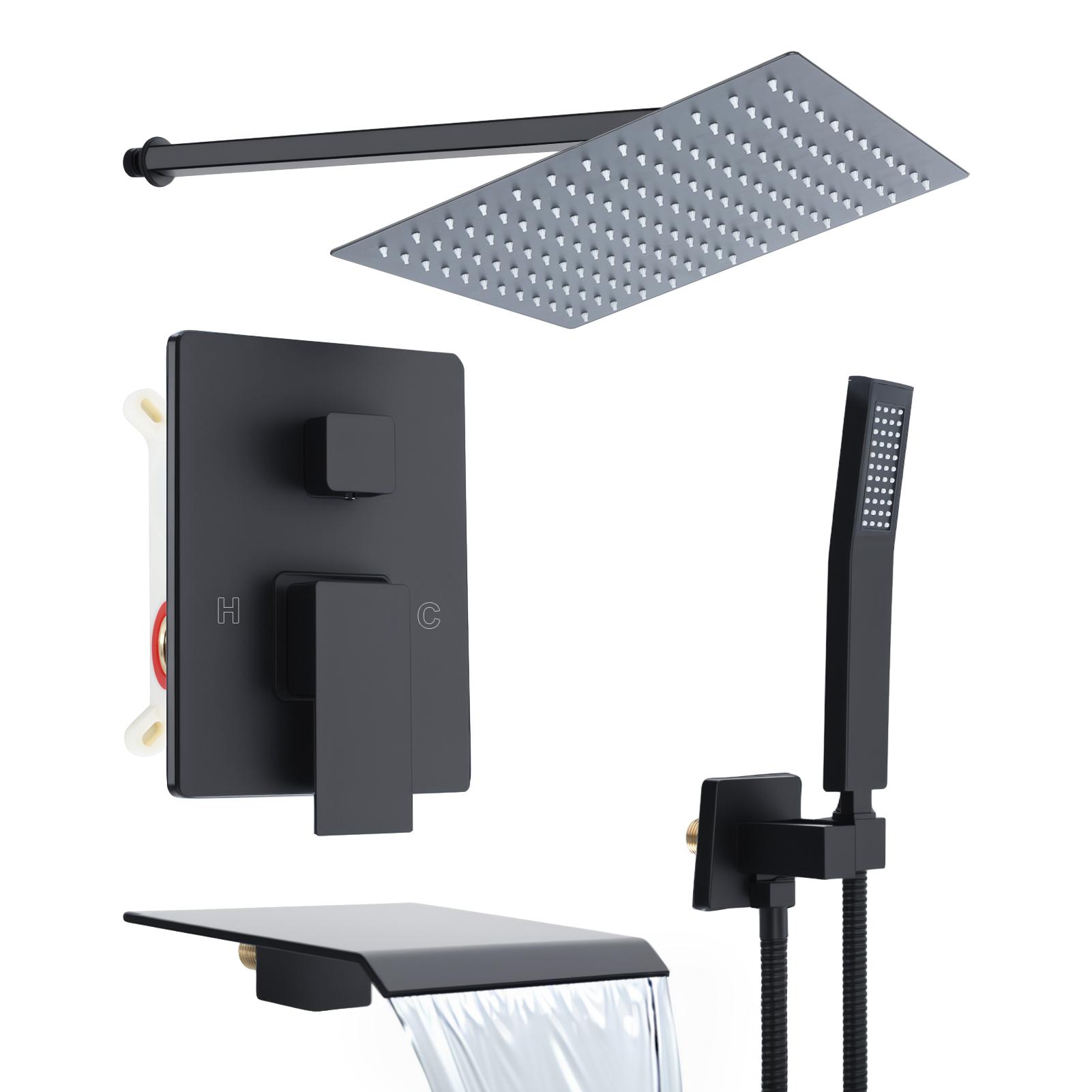 

Матовый черный термостатический смеситель для душа, скрытый монтаж, настенный смеситель для ванной комнаты с дождевой головкой и большим размером для душа чёрный
