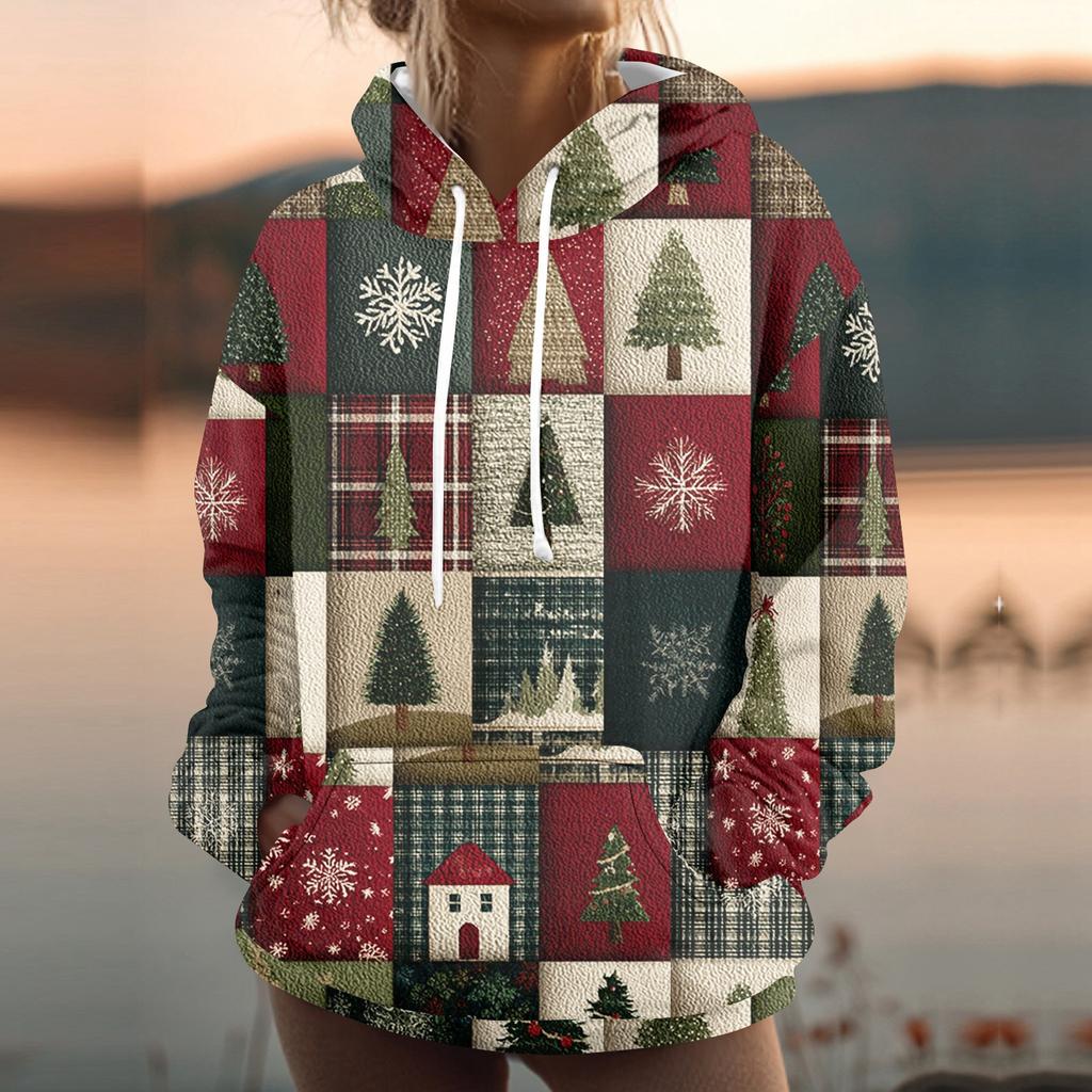 Women's Fashion Sweatshirt Printed Casual Hooded Sweatshirt With Pockets