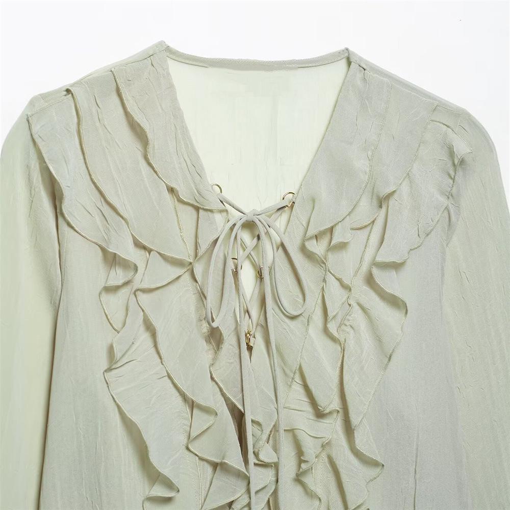 2025 Spring/Summer Women's Layered Casual Semi-Transparent Shirt Top