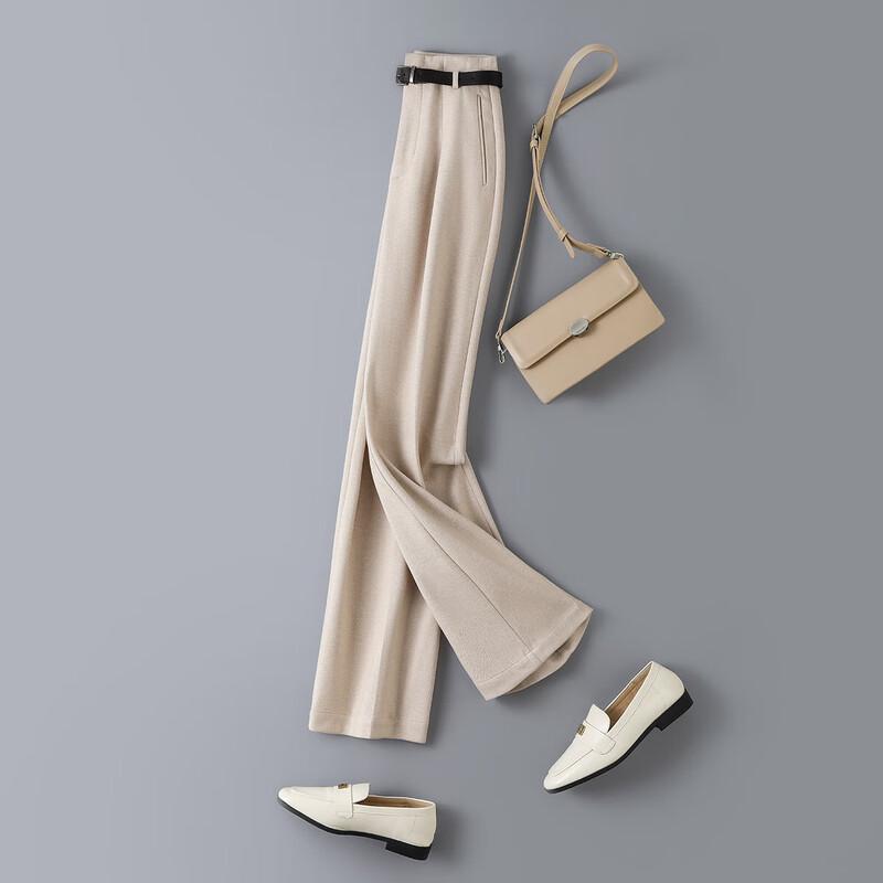 IHIMI Women's Loose Wide-Leg Brushed Trousers with Belt