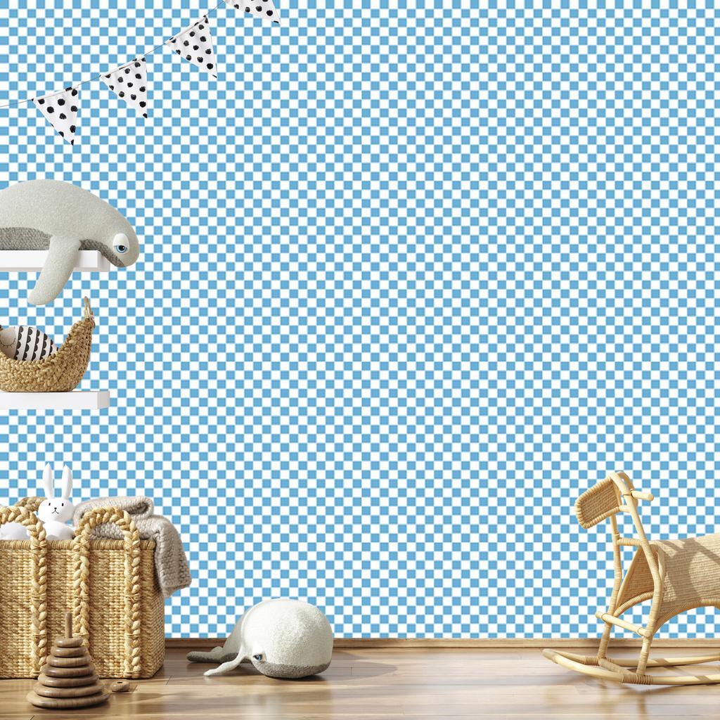 Azure Checkerboard Wallpaper, Subtle Detail for Living Room and Bedroom 50x1000