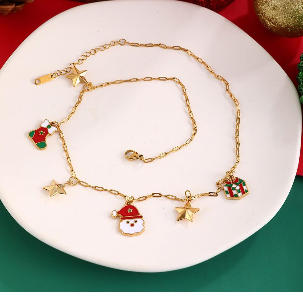 Women's Christmas Multi-Pendant Santa Claus & Reindeer Necklace - Titanium Steel
