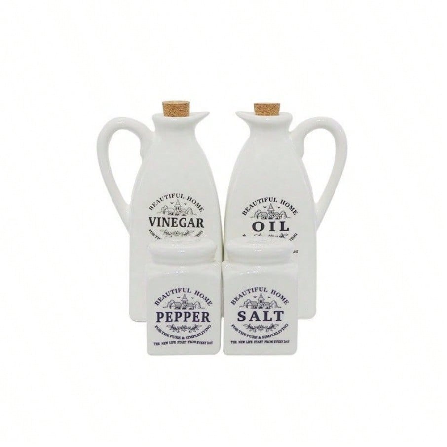 4pcs Japanese Style Kitchen Set Ceramic Seasoning Bottle Soy Sauce Bottle Home Kitchen Decoration Ornament Gift