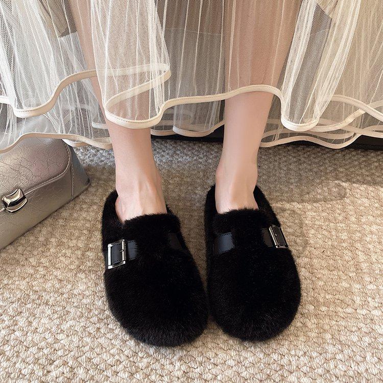Mao Mao slippers women's outer wear 2025 new autumn and winter one-pedal fashion out bag head half drag cotton slippers Mao Mao shoes