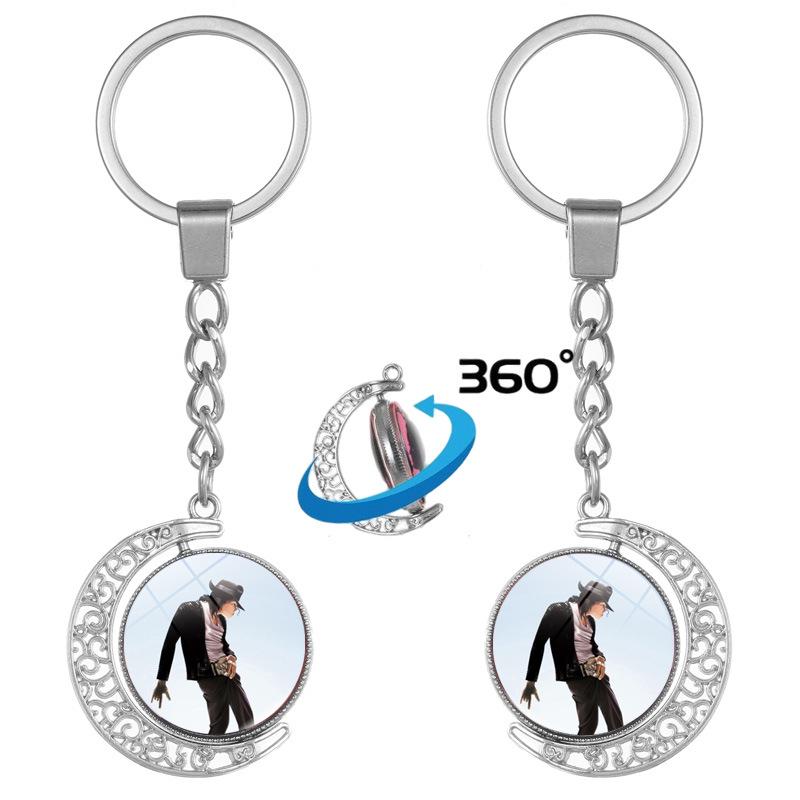 Michael Jackson Dance Double-Sided Rotating Moon Pendant Keychain