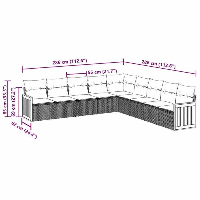 VidaXL Garden Lounge Set with Cushions 9 Pcs, Patio Sofas, Furniture Set, Outdoor Terrace Furniture, Black 3260137
