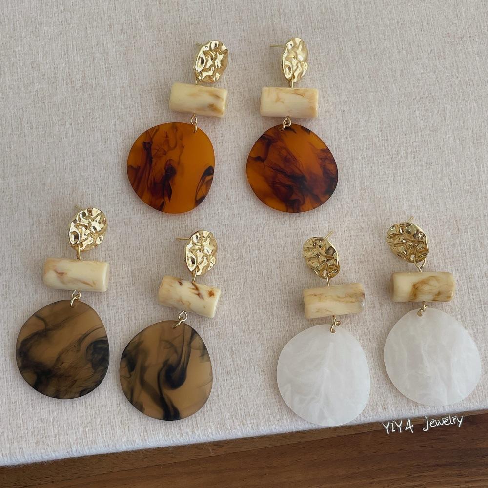 Retro Geometric Large Drop Earrings Women Acrylic Circular Dyeing Dangle Earrings Exquisite Party Banquet Fashion Jewelry Gifts