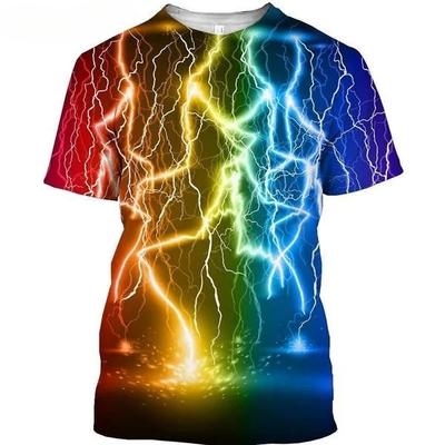 Zomerse top met ronde hals en 3D bliksemprint, modieus en casual T-shirt met korte mouwen voor jongens.