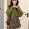 Short Knit Cardigan Women Loose Fit Round Neck Long Sleeve 80-140 Lbs