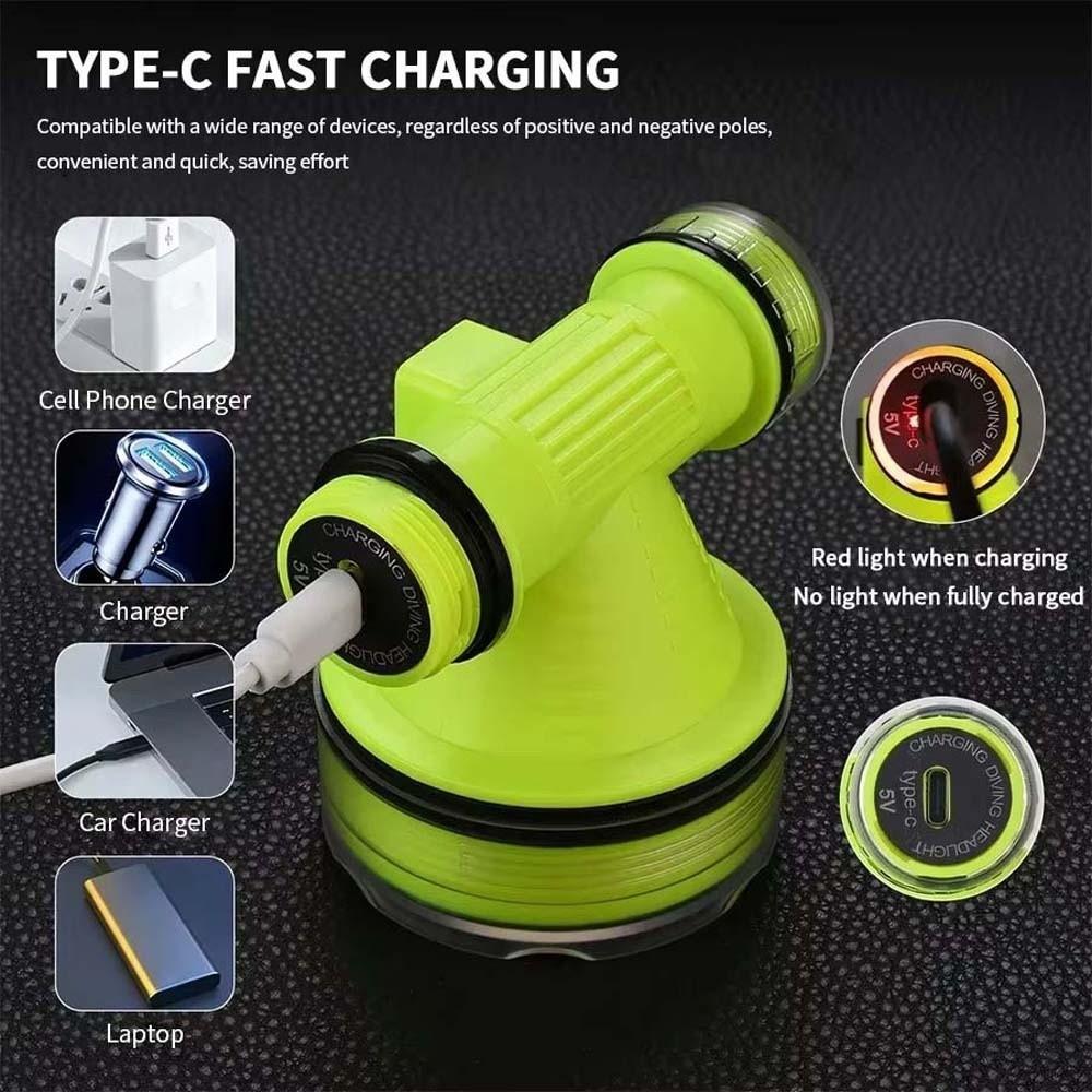 Magnetic Switch Diving Headlamp 1200mAh Underwater Headlight Head Mounted Mining Lamp  Tent