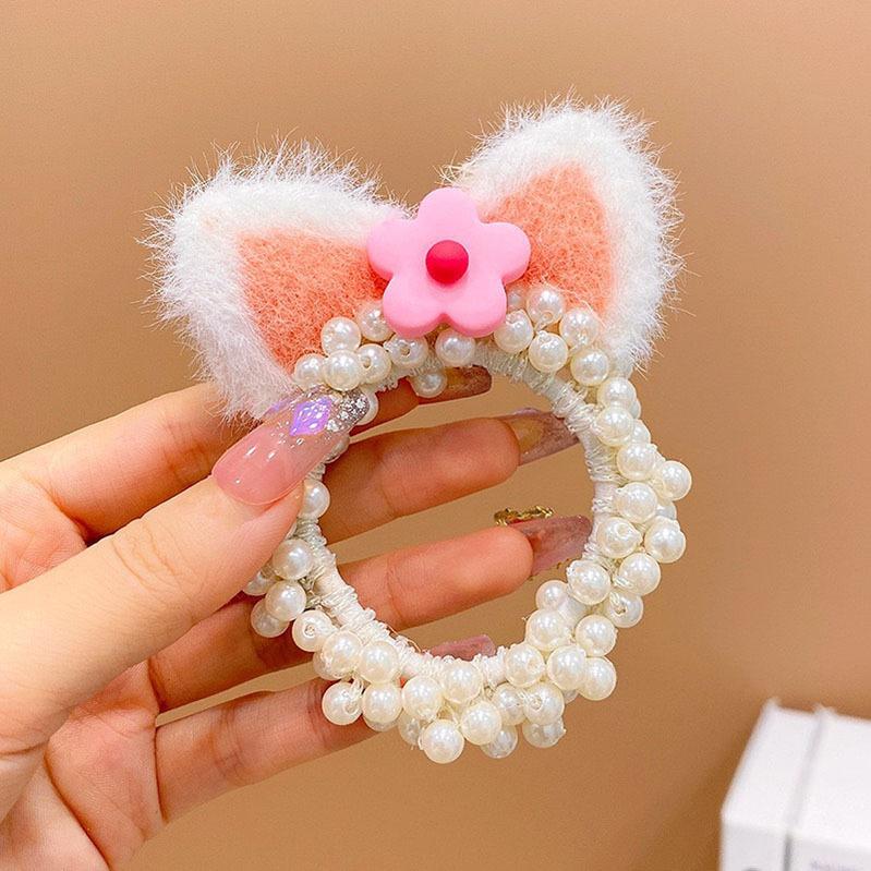 1PCS Cat Ear Pearl Girls Cute Kids Elastic Hair Bands Children Hair Ties Princess Hair Accessories Baby Headwear