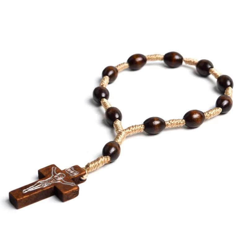 Rozenkrans Houten Kralen Armband Mini Voor Vingerkruis Rozenkransen Voor Doop Communie Bruiloften Feest