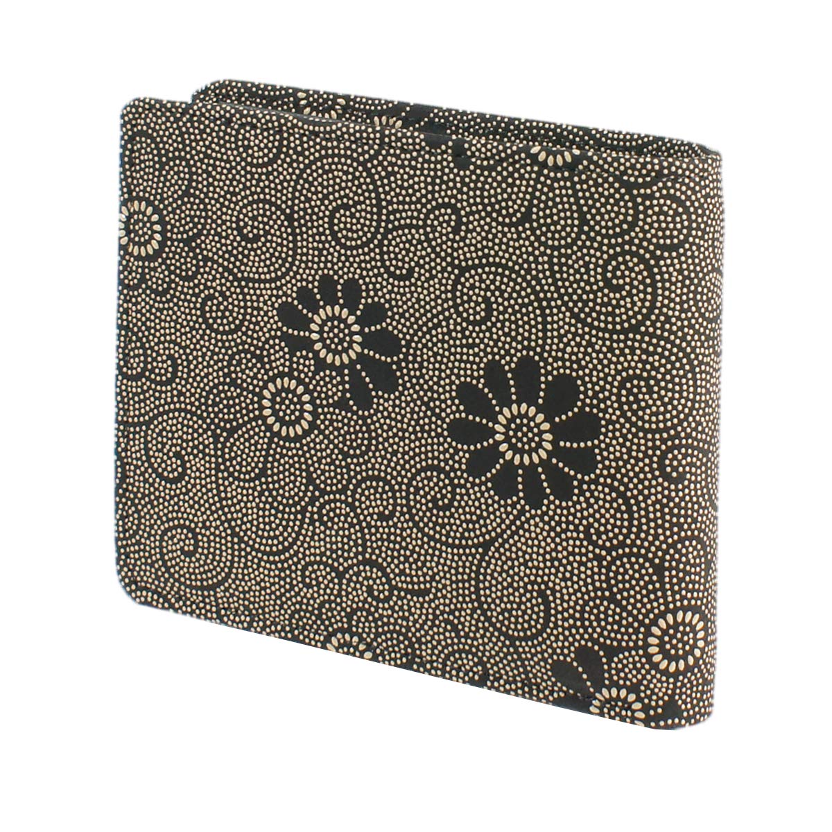 

Indenya Men s Inden Bifold Wallet with Bill Compartment and Coin Purse, Deerskin Leather, Black with White Lacquer, Chrysanthemum Pattern, 2006-11-005