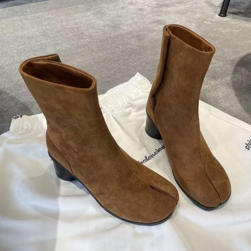 Version Martin Boots Split-toed Short Boots Women's One Pedal Heel Medium Heel Vintage Chelsea Boots Children