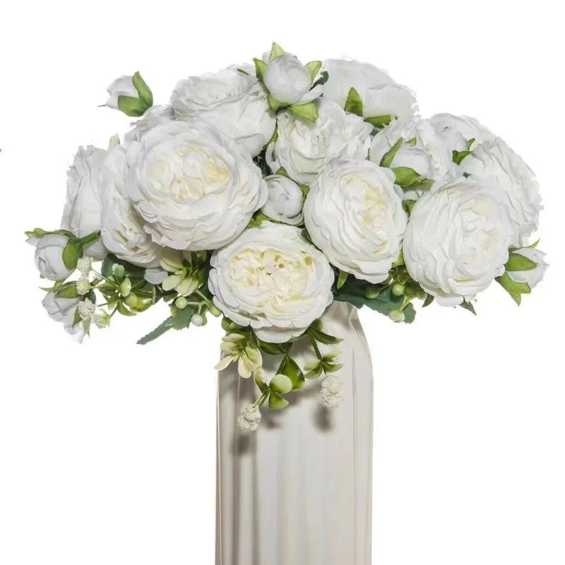Artificial Flower Fake Silk Peonies Used for Home Room Vase Decoration Christmas Wreath Wedding Bouquet Party Accessories