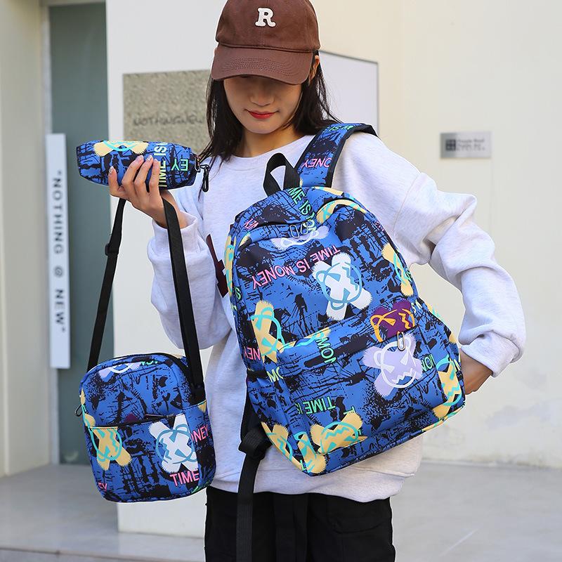 3-piece geometric graffiti Elementary school bags set New high-capacity outdoor travel backpacks student schoolbags kids bookbag