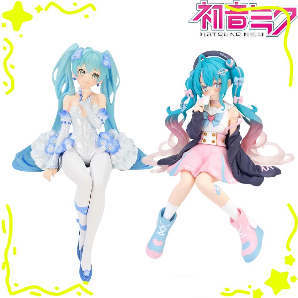 Beautiful New 2pcs Hatsune Miku Anime figure Pink sakura sitting position PVC Action figure model toy decoration collect gifts