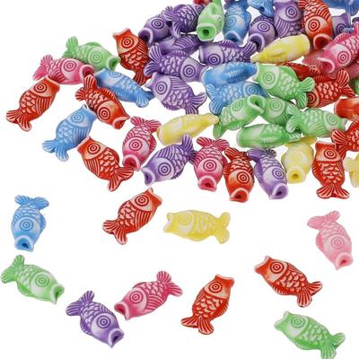100/300 Stück Acrylmaterial Kleine Goldfischperlen Koi-Perlen Plastik Niedliches Tier Handwerk Lose Perlen Bunte Fisch Distanzperlen DIY Armband Halskette
