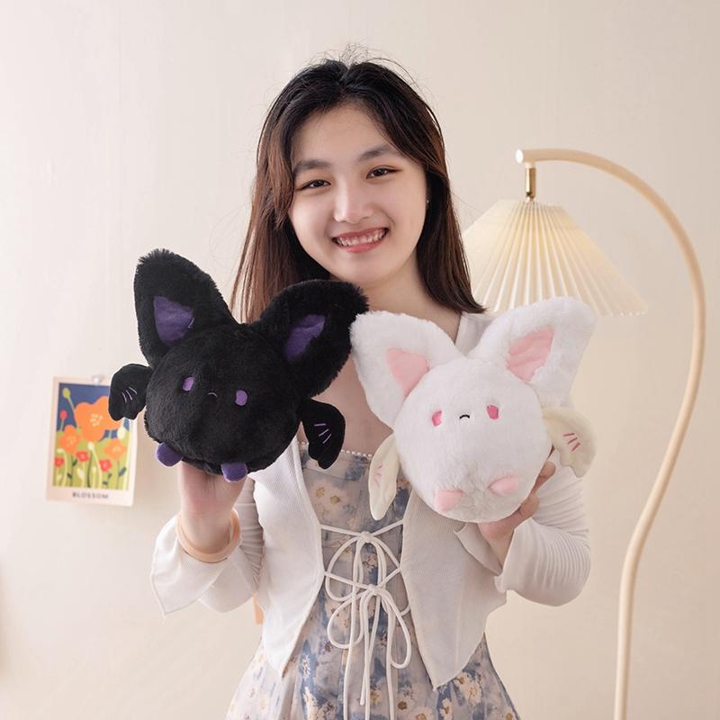 Cute Round Bats Plush Toys Pink Imp Angel Bat Plushie Stuffed Doll Black White Cartoon Bat Plushie Children'S Birthday Gifts