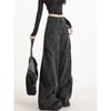 Black printed tooling jeans women's autumn new niche design high waist loose deconstruction scimitar wide leg pants