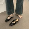 Retro one-word buckle with bag head and half slippers for women wearing lazy people with one foot pedal flat-soled Muller shoes 