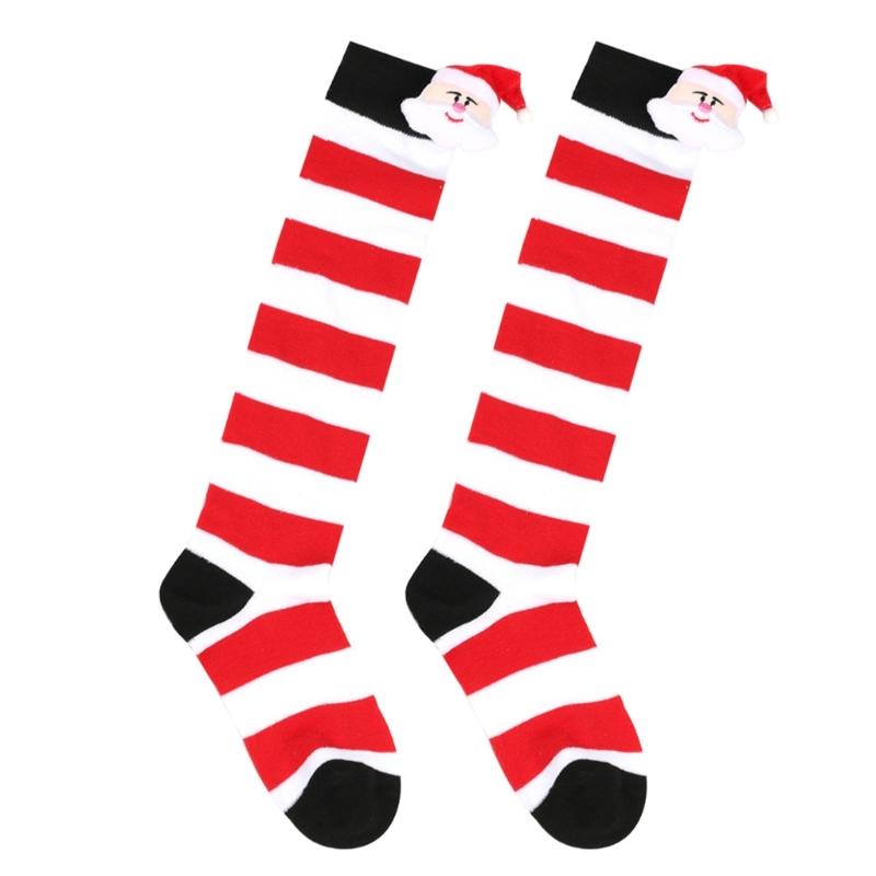 Cartoon Santa Christmas Stockings for 6-10Y Children Over the Knee Socks for Little Girls Unisex Winter Striped Socks