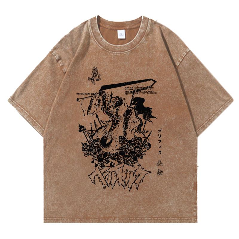 

Summer Anime Berserk Washed Tshirts Hip Hop Retro Punk Cotton Vintage T-Shirts Harajuku Casual Women Men Top Tee 3XL