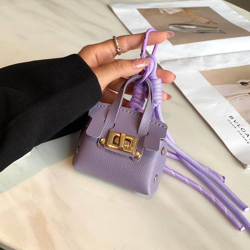 Mini Coin Purse Bag Pendant Cute Square Handbag Earphe PU Leather Creative Car Key Chain Pendant Decorati Multi-functial