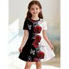 Cute and Shiny Magic Wand Princess Print Girl Casual Dress Fairy Tale Design Short Sleeved Dress Suitable for Birthday Gifts
