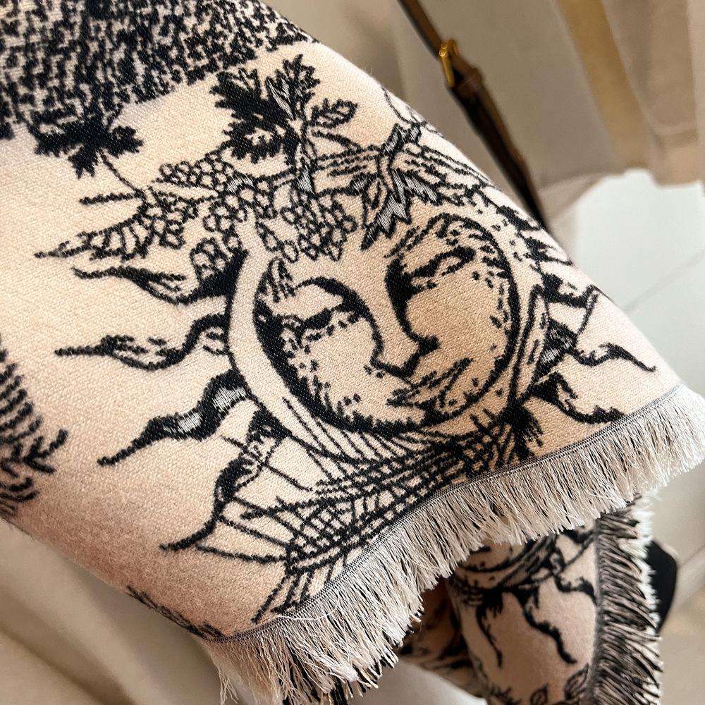 Neuer Kaschmir-Imitat-Schal, hochwertiger warmer Damen-Quadrat-Schal, schwarzes Sonnen-Smiley-Gesicht, Jacquard-Cape, Stola.