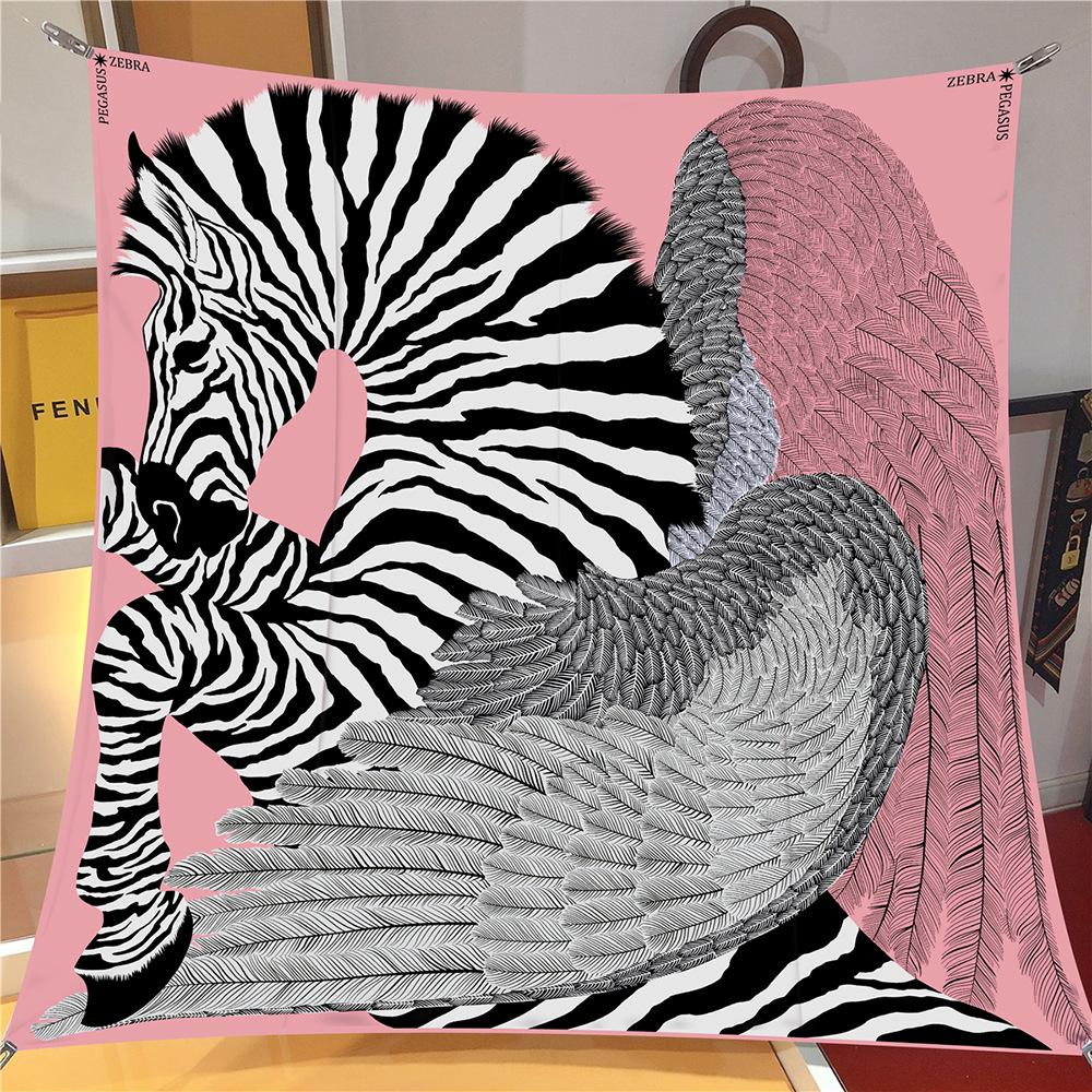 90Cm Twill Silk Scarf Shawl Luxury Checkered Horse Print Square Scarves Women Hijabs Bandana Foulard Head Neckerchief