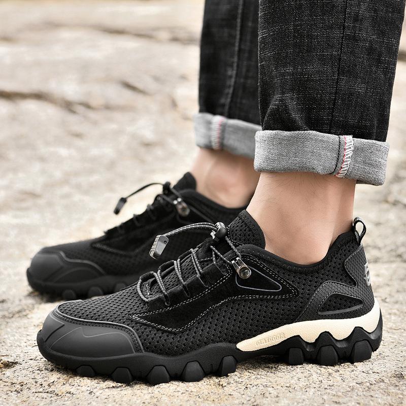 2025 new spring men's travel shoes Korean version breathable sports outdoor mountaineering leather shoes lightweight dad men's shoes tide