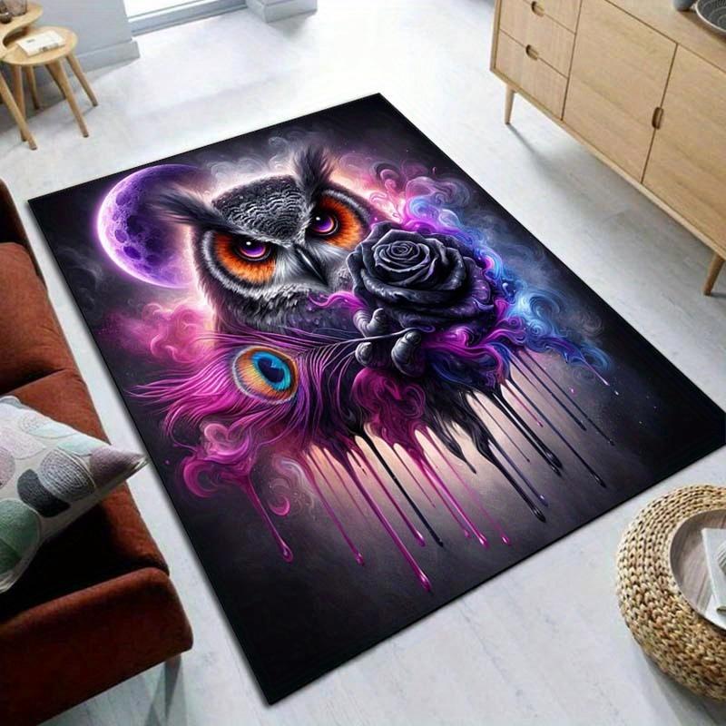 Psychedelic Owl Rug: Vibrant Colors and Cosmic Patterns for Modern Living Spaces - Artistic Home Decor Skid Resistant Carpet