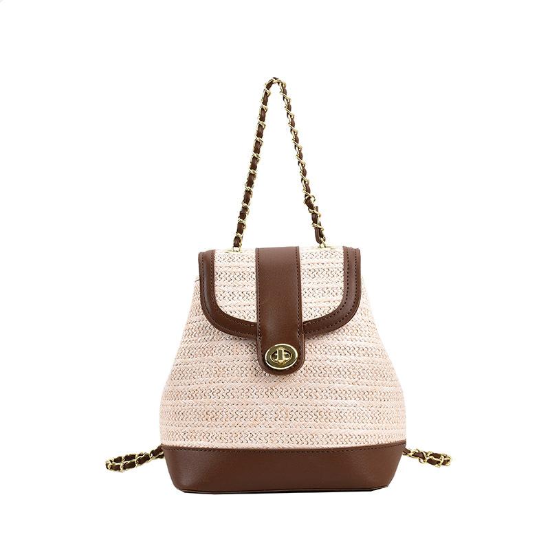 

Модный повседневный отпускной стиль pu соломенная цепочка рюкзак нишевый универсальный Мори приморский пляжный универсальный маленький рюкзак коричневый
