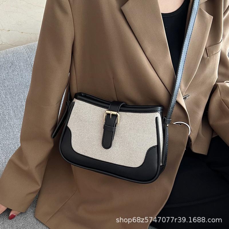 Bag Women's Retro New Fashion Korean Version of Women's Bag Contrast Color Bag Shopping Shoulder Bag Armpit Small Square Bag Diagonal Straddle Small