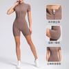 European and American Summer Semi-zipper Short-sleeved Shorts Yoga Onesie Women's Seamless Dance Fitness Tight Sports Onesie