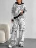 Retro Pattern European And American Autumn And Winter Casual Long-Sleeved Suit Women'S Hooded Sweater Trousers Two-Piece Set