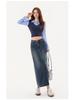 American Retro High Waist A-Line Denim Skirt with Slit and Patchwork - Spring 2026 Collection