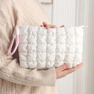 Fresh Solid Color Pleated Cosmetic Bag Splicing Portable Casual Versatile Clutch Bag Women