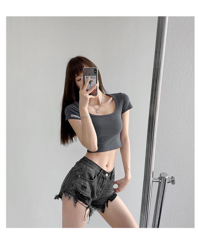 Women's High-Waist Retro Ripped Denim Shorts - Slimming A-Line, Irregular Raw Edge, Wide-Leg Style for Spring & Summer