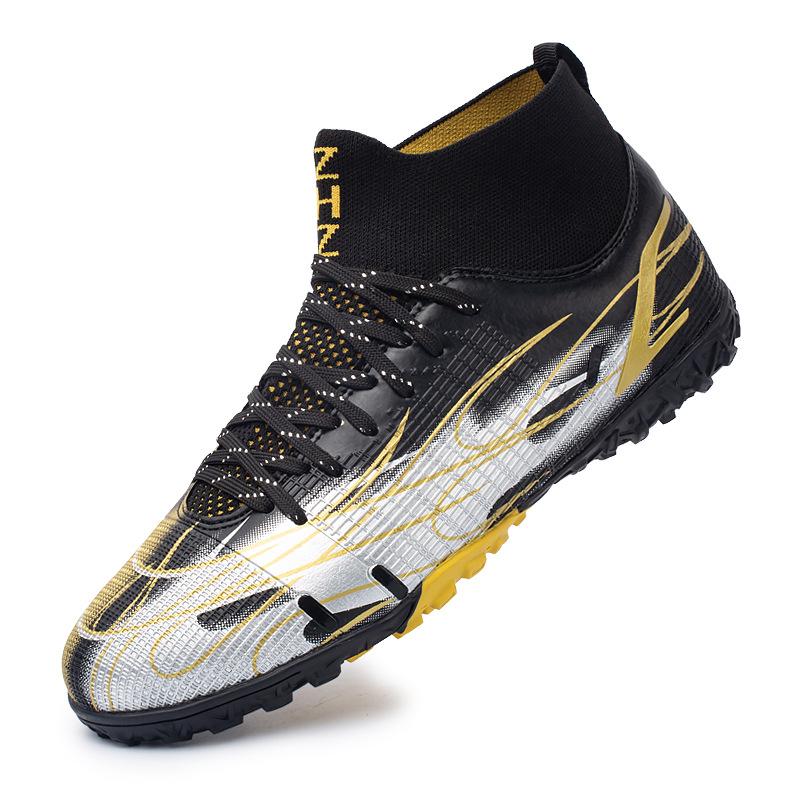 Vibrating football shoes boys and girls high-top TF broken nails youth training lawn football shoes one piece 2025