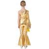Mädchen Metallic Glänzend Schlaghose Jumpsuit Ein Schulter Schlagärmel Tanzkostüm für Karnevalsparty