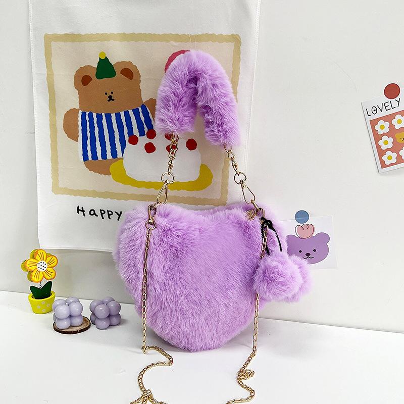 2025 new bag fashion heart bag women's chain messenger bag plush love shoulder fluff Valentine's Day gift